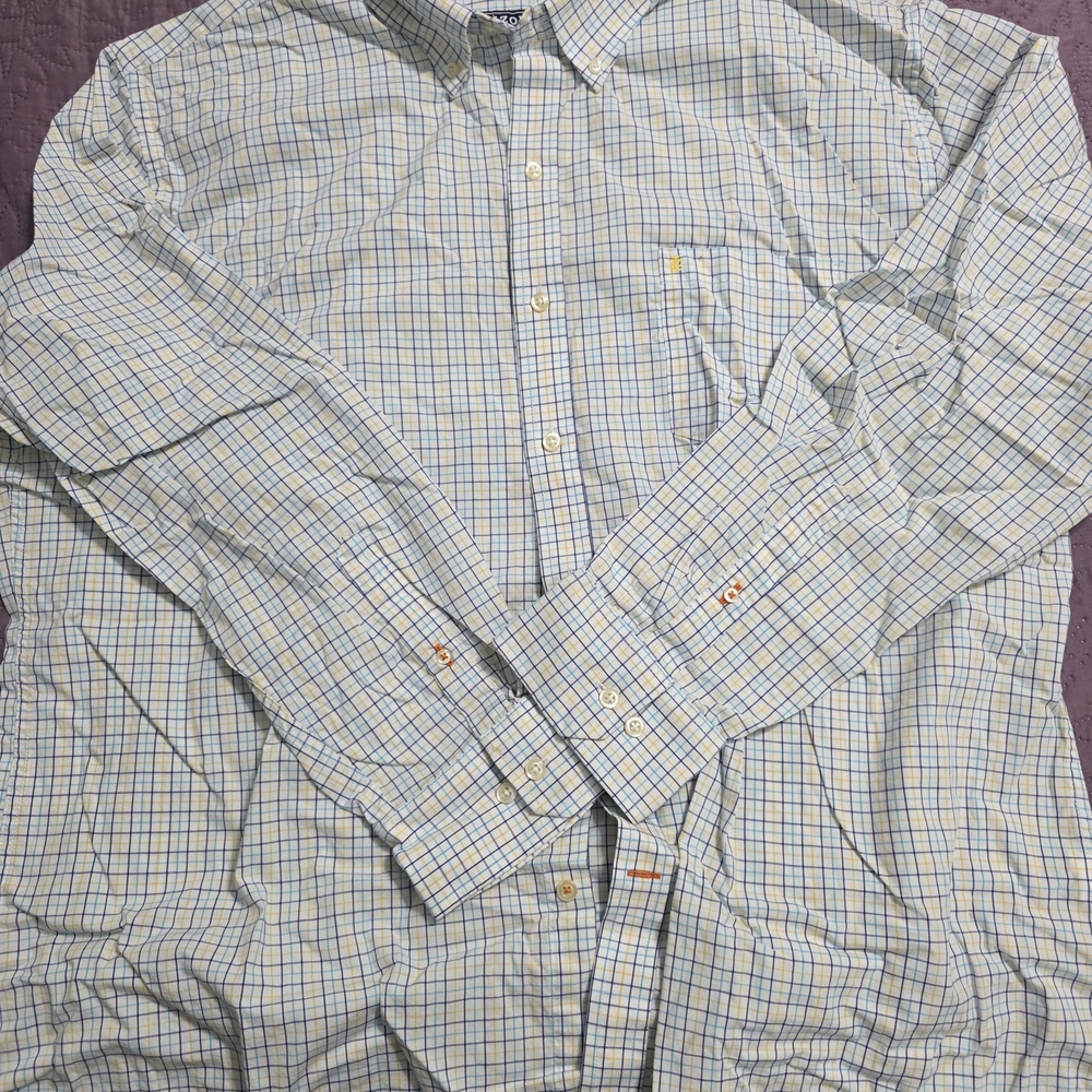 Izod Light Blue, White & Yellow Plaid Button-Down Shirt